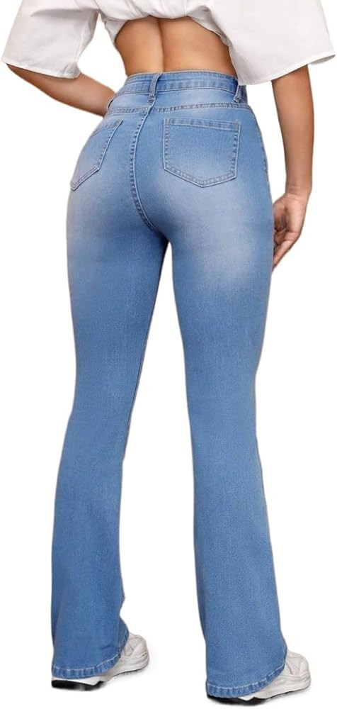 jeans for women trendy Washed Denim Blue Solid Leg Jeans | Amazon (US)