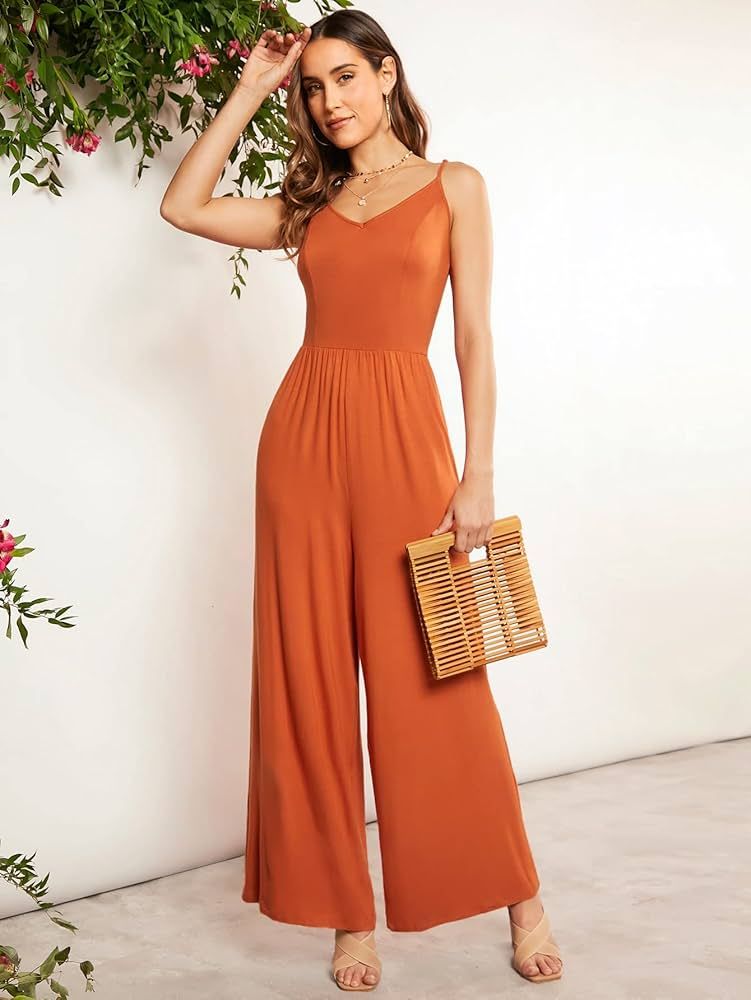 Fall Dresses for Women 2023 Solid Wide Leg Cami Jumpsuit Dresses for Women (Color : Burnt Orange,... | Amazon (US)