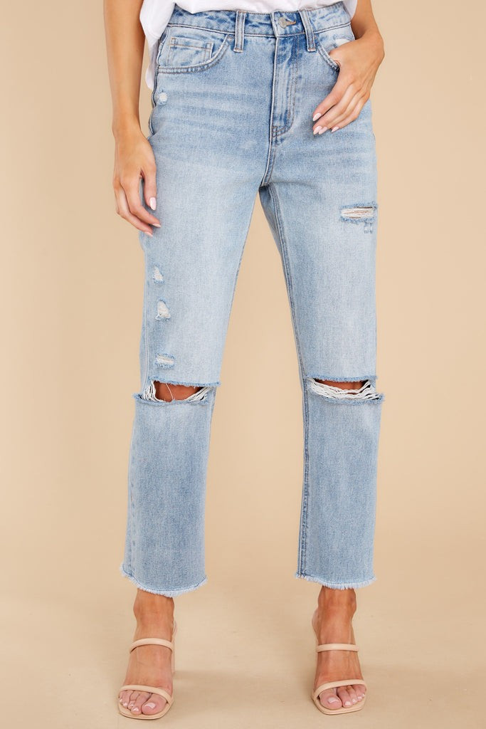 Find Your Edge Light Wash Distressed Straight Jeans | Red Dress 