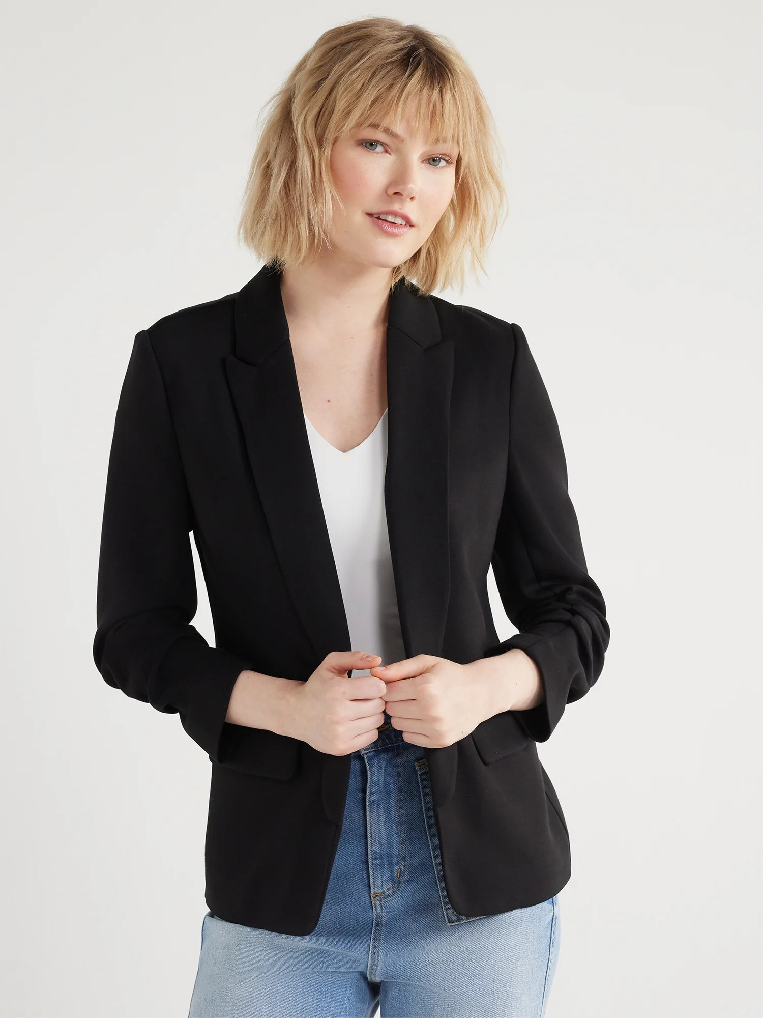 Scoop Women's and Women’s Plus Ultimate ScubaKnit Relaxed Blazer with Scrunch Sleeves, Sizes XS... | Walmart (US)