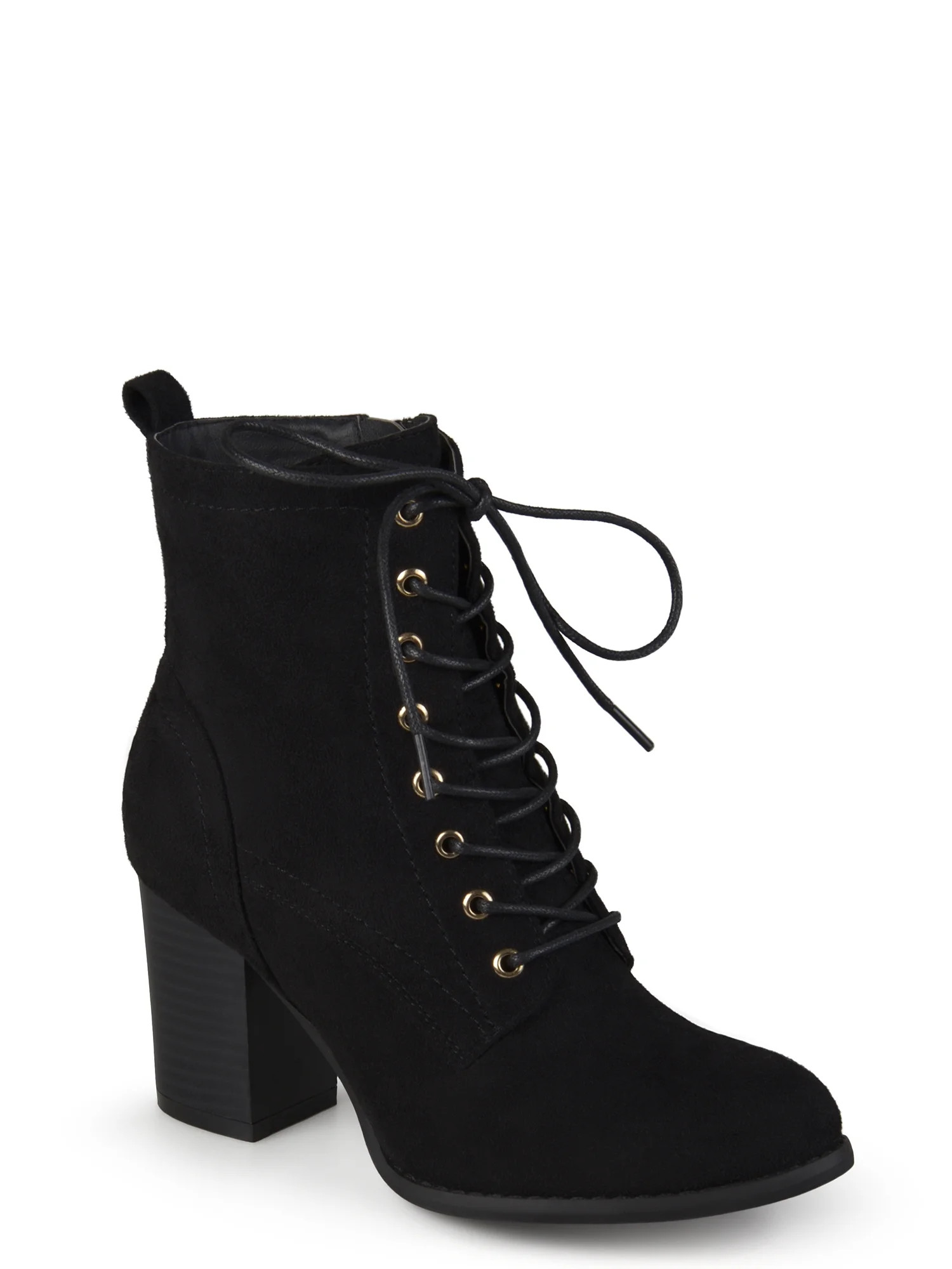 Brinley Co. Women's Lace-up Stacked Heel Faux Suede Booties | Walmart (US)