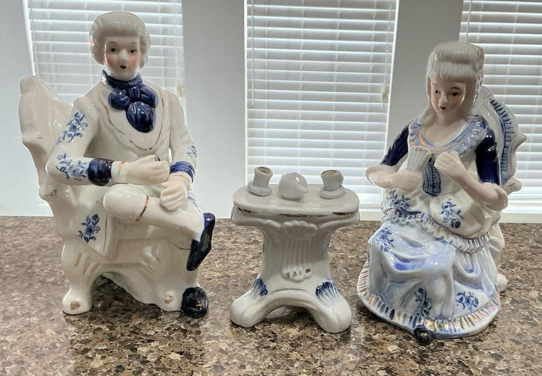 Vintage Deville Blue White Colonial Porcelain Gold Lady & Gentleman Tea Set - Etsy | Etsy (US)