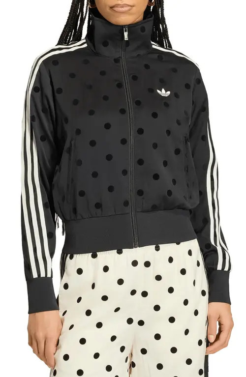 adidas Originals Firebird Polka Dot Satin Track Jacket in Black at Nordstrom, Size X-Large | Nordstrom