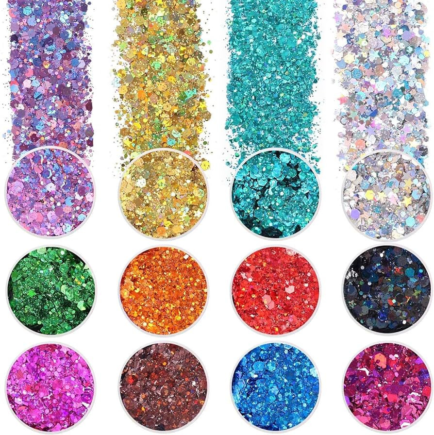 Holographic Chunky Glitter, Set of 12, Licool Craft Glitter for Resin Art Crafts, Cosmetic Glitte... | Amazon (US)