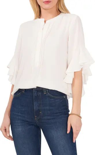 Vince Camuto Ruffle Sleeve Split Neck Blouse | Nordstrom | Nordstrom