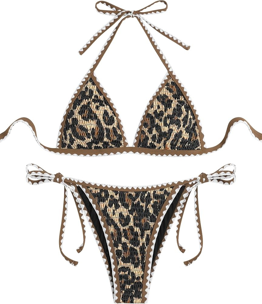 ZAFUL Women Triangle Bikini Sets Sexy Two Piece Swimsuit Halter V Neck String Bathing Suits Tie S... | Amazon (US)