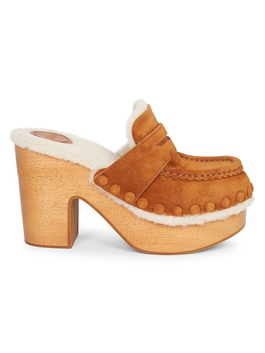 Chloé Joy Suede Block-Heel Clogs - Caramel - Size 40 (10) | Saks Fifth Avenue OFF 5TH