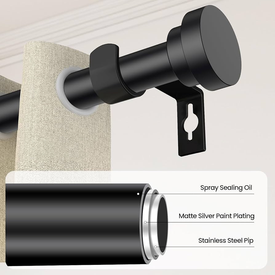 Black Curtain Rods for Windows 28 to 48 Inch, 5/8" Diameter Heavy Duty Metal Stainless Steel Adju... | Amazon (US)
