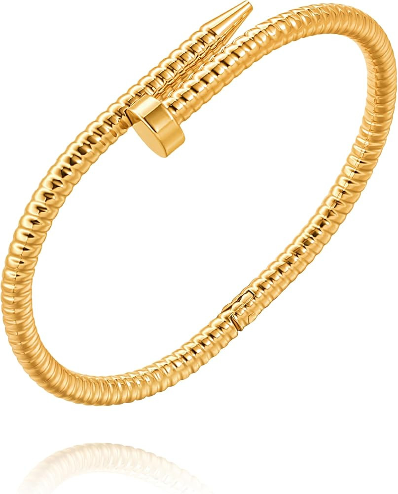 PERNNLA PEARL Dainty Gold Bar Bracelet for Women Simple Delicate Thin Cuff Bangle Hook Bracelet 1... | Amazon (US)