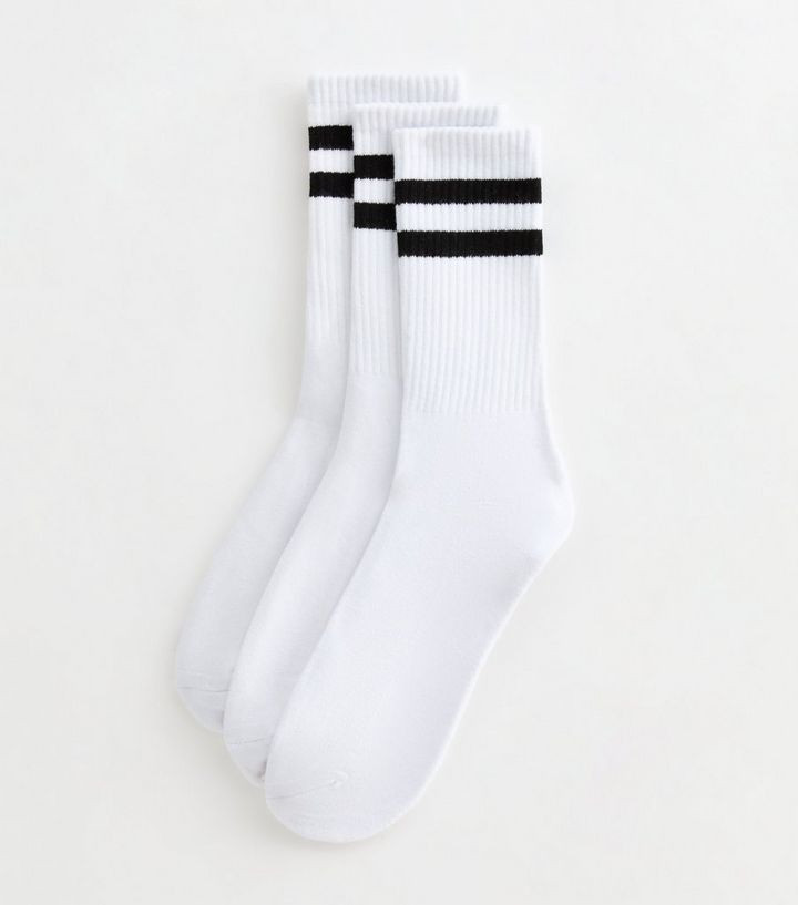 Mens 3 Pack Of White Stripe Socks | New Look | New Look (UK)