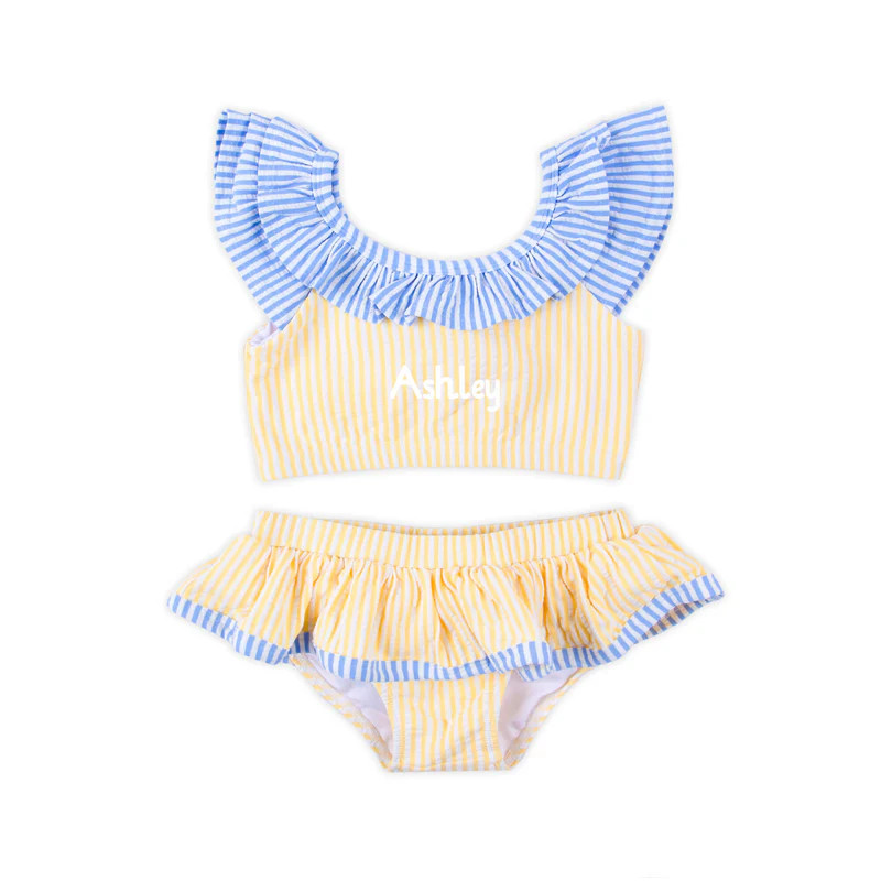 Santorini Yellow & Blue Stripe Two Piece Swimsuit | Classic Whimsy