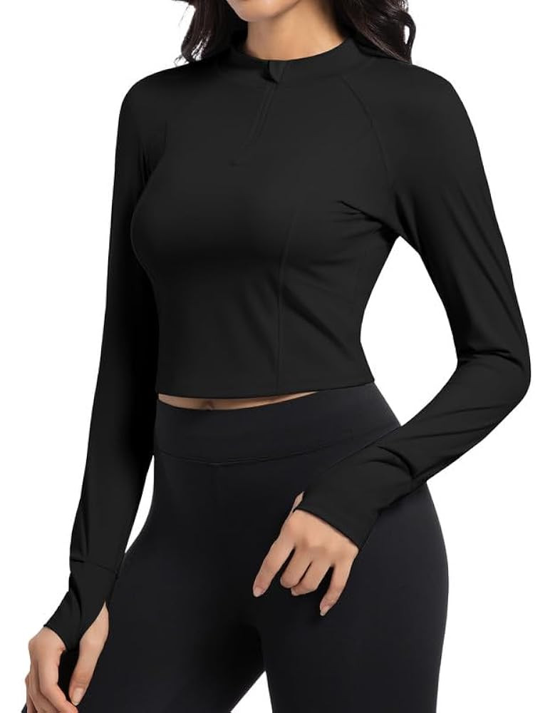Long Sleeve Workout Tops for Women Quarter Zip Pullover UPF 50+ Athletic Shirts Quick Dry Crop Go... | Amazon (US)
