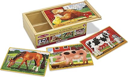 Melissa & Doug Farm 4-in-1 Wooden Jigsaw Puzzles in a Storage Box (48 pcs total) | Amazon (US)