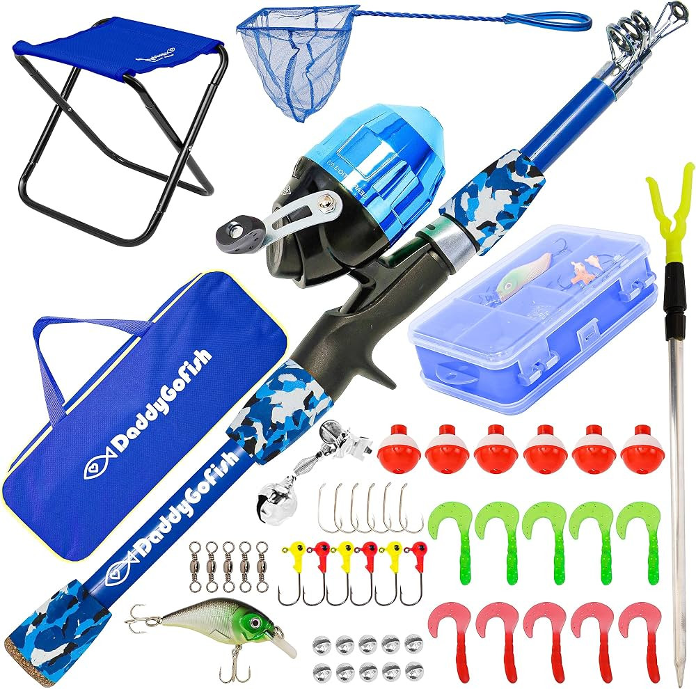 DaddyGoFish Kids Fishing Pole - Rod Reel Combo Tackle Box Starter Set - First Year Small Dock Gea... | Amazon (US)
