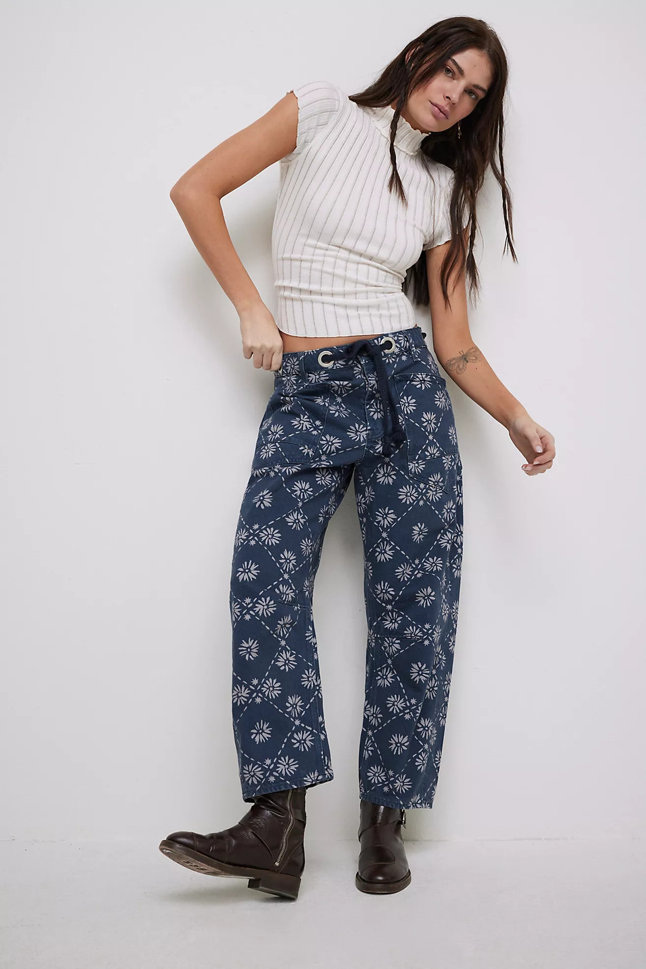 We The Free Moxie Printed Low-Slung Barrel Jeans | Free People (Global - UK&FR Excluded)