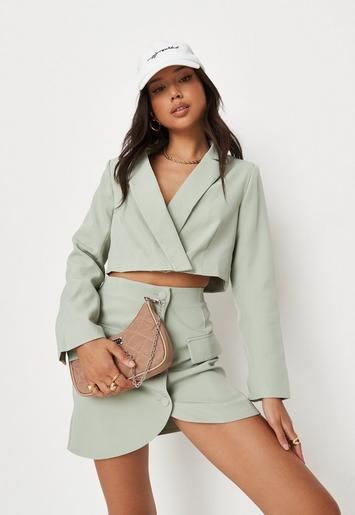 Sage Co Ord Cropped Tailored Blazer | Missguided (UK & IE)