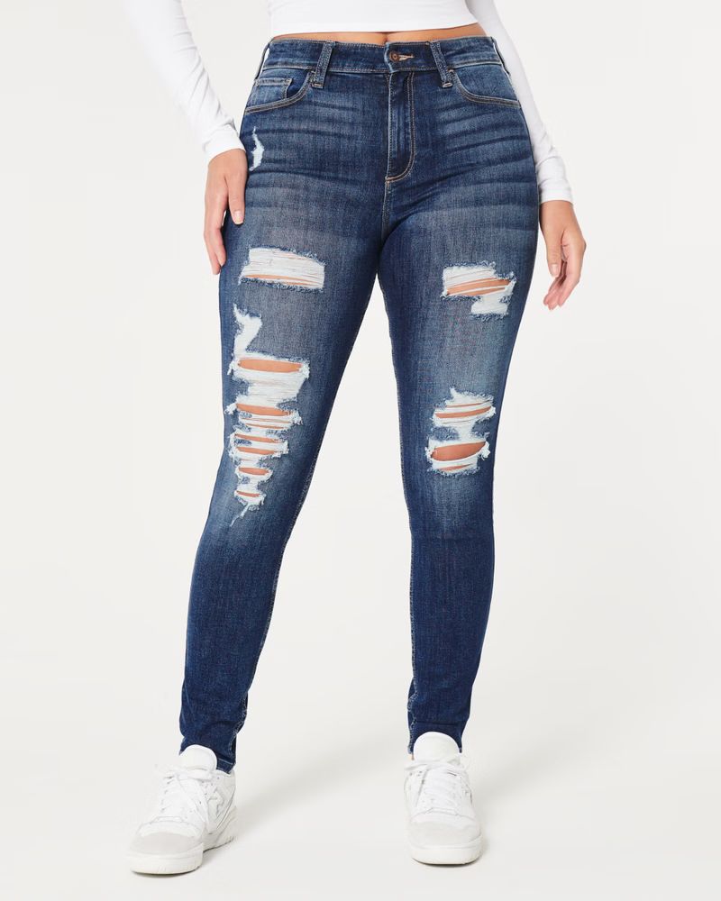 Women's Curvy High-Rise Medium Wash Super Skinny Jeans | Women's Bottoms | HollisterCo.com | Hollister (US)