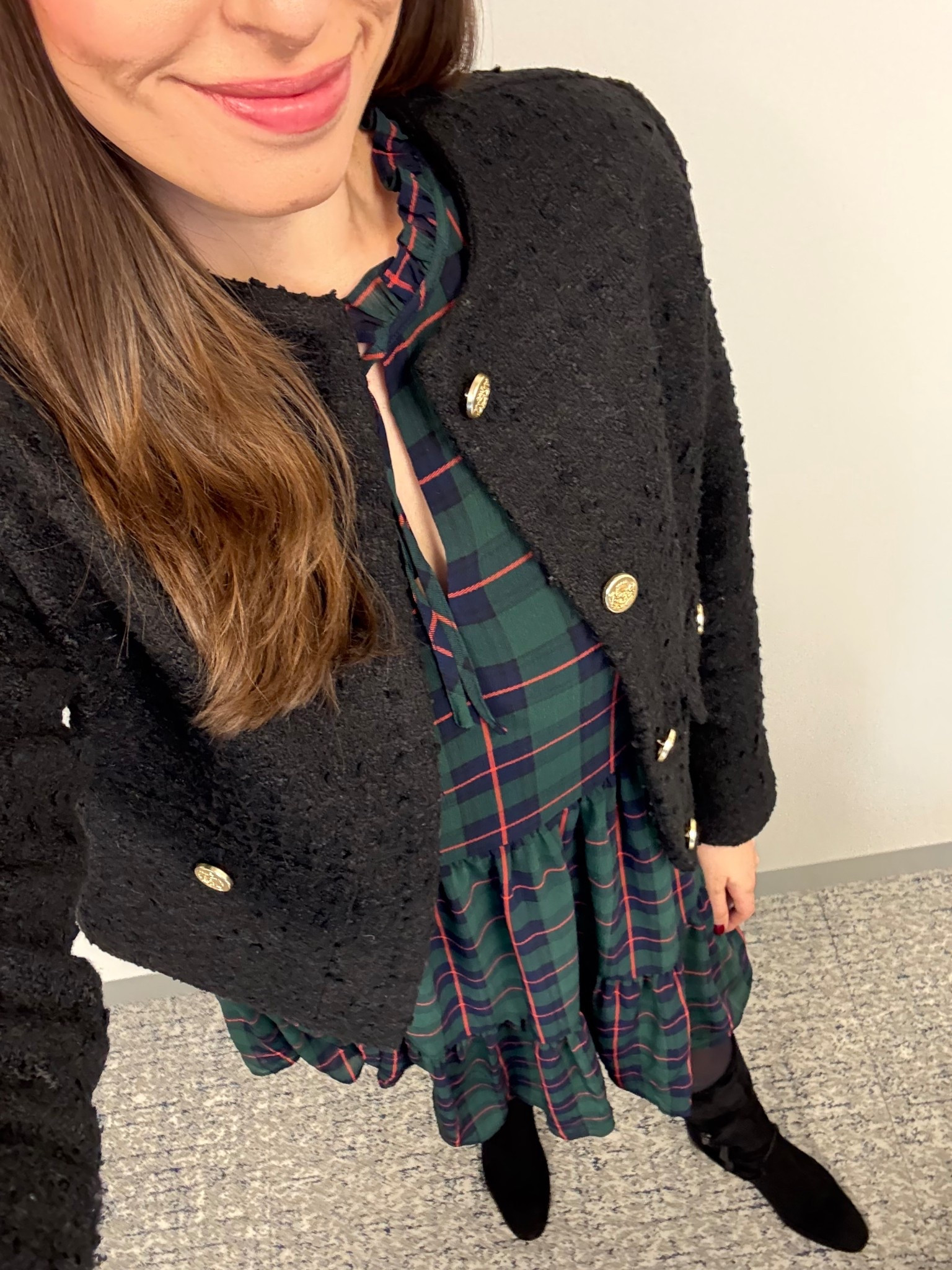 Office style, office outfit, business casual, workwear, winter workwear, company holiday party, corporate holiday party, plaid dress, tartan dress, black watch tartan dress, black tweed blazer, black tweed lady jacket, black boucle jacket, tall black suede boots, holiday party outfit, holiday party

#LTKHoliday #LTKWorkwear #LTKTall