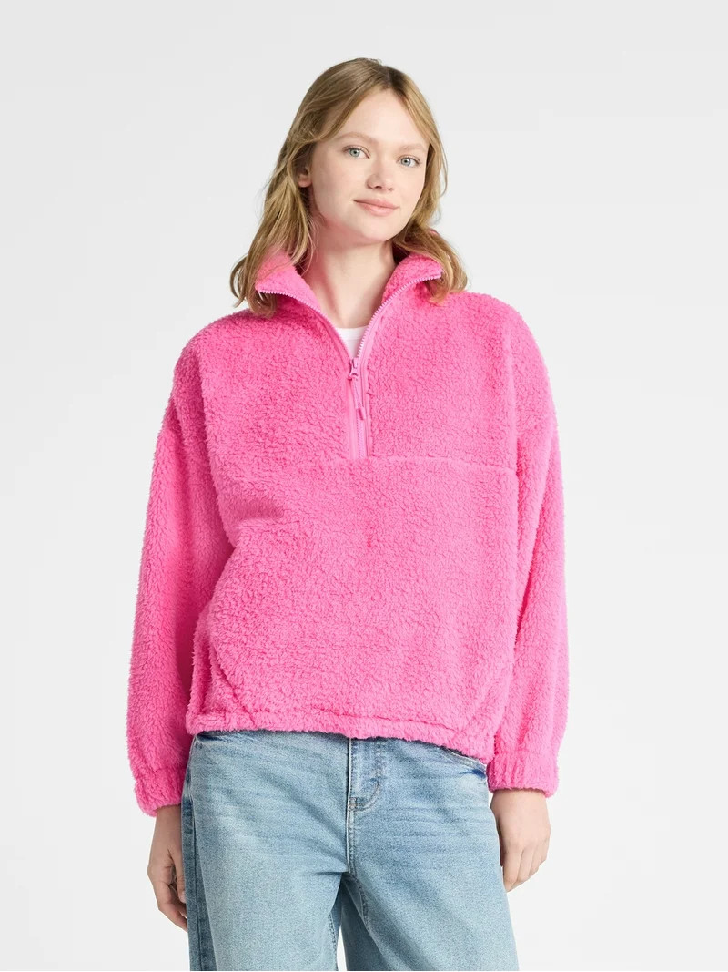 No Boundaries Plush Half-Zip Pullover, Women's | Walmart (US)