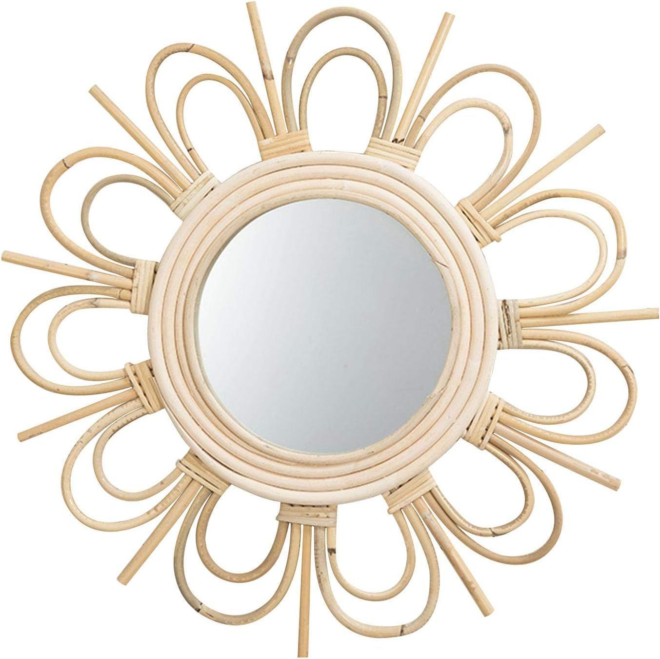 YPeng Rattan Mirror Hanging Wall-Mounted Geometric Handmade Round Makeup Mirrors Boho Mirror Prim... | Amazon (US)