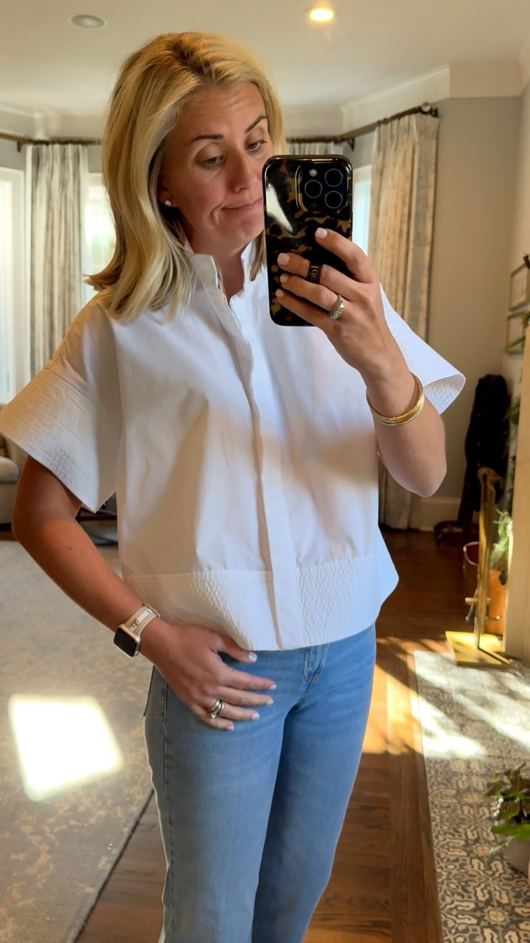 The perfect white top that you will thank me later for! I’m wearing a small & it comes in multiple colors and designs. ￼
*My gold bangles are $25 at A + B
*Use my Loopy code mixandmatchmadness for 10% off

#LTKootd #LTKdayinmylife #LTKgrwm