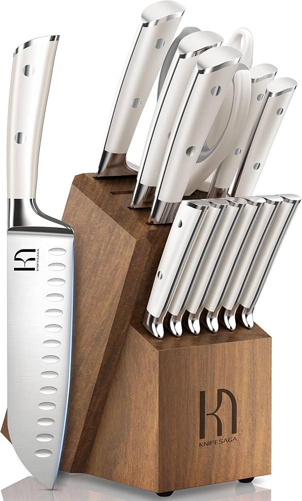 Knife Set, Premium 15 Pcs Japanese Kitchen Knife Block Sets High Carbon Stainless Steel with Shar... | Amazon (US)