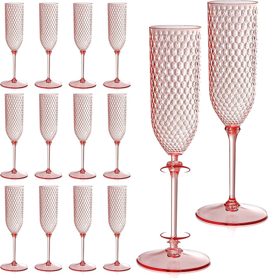 24 Pack Pink Detachable 2 piece Champagne Flutes 5.5 Oz Unbreakable Plastic Mimosa Disposable Cha... | Amazon (US)