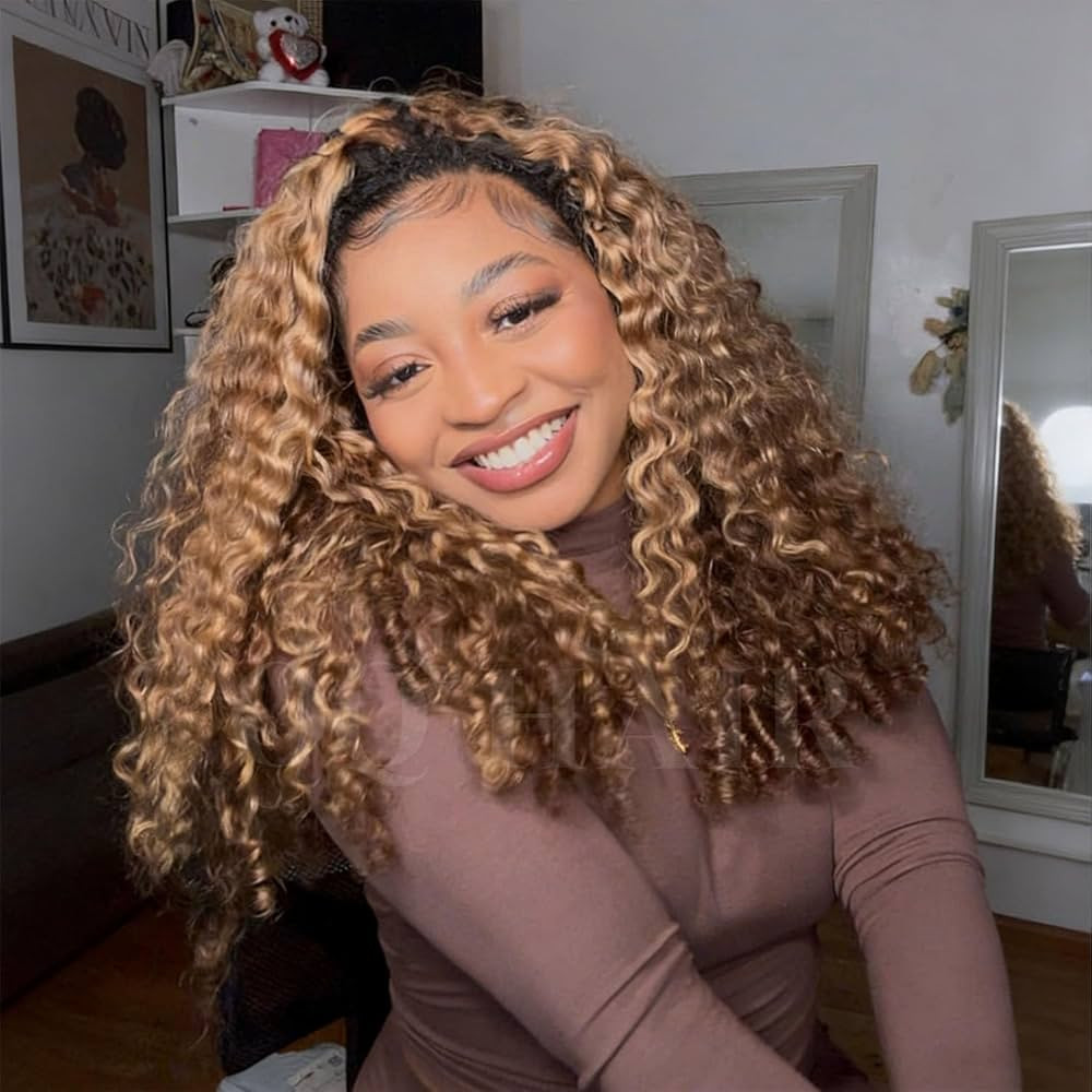 OQ HAIR Highlight Burmese Curly Half Wig Human Hair 24 Inch | Amazon (US)