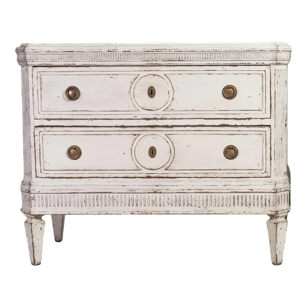 Swedish Gustavian Painted Chest of Drawers in Grey-White, 1870 | Chairish