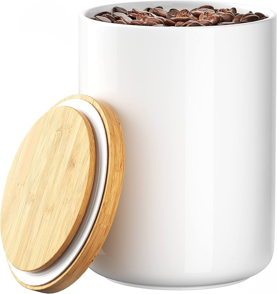 White Ceramic 1050mL 4 cup Food Storage Jar Canister with Airtight Bamboo Lid and Silicone Seal C... | Amazon (US)