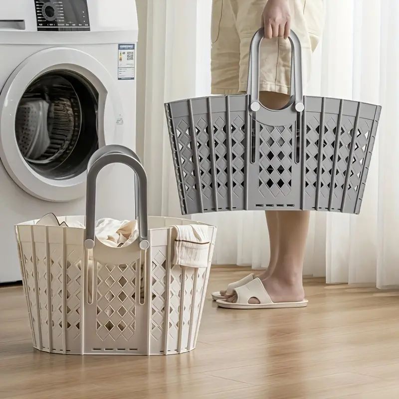 1pc Foldable Laundry Basket, Dirty Cloth Storage Basket, Hollow Out Hand Basket, Bathroom Hanging... | Temu Affiliate Program