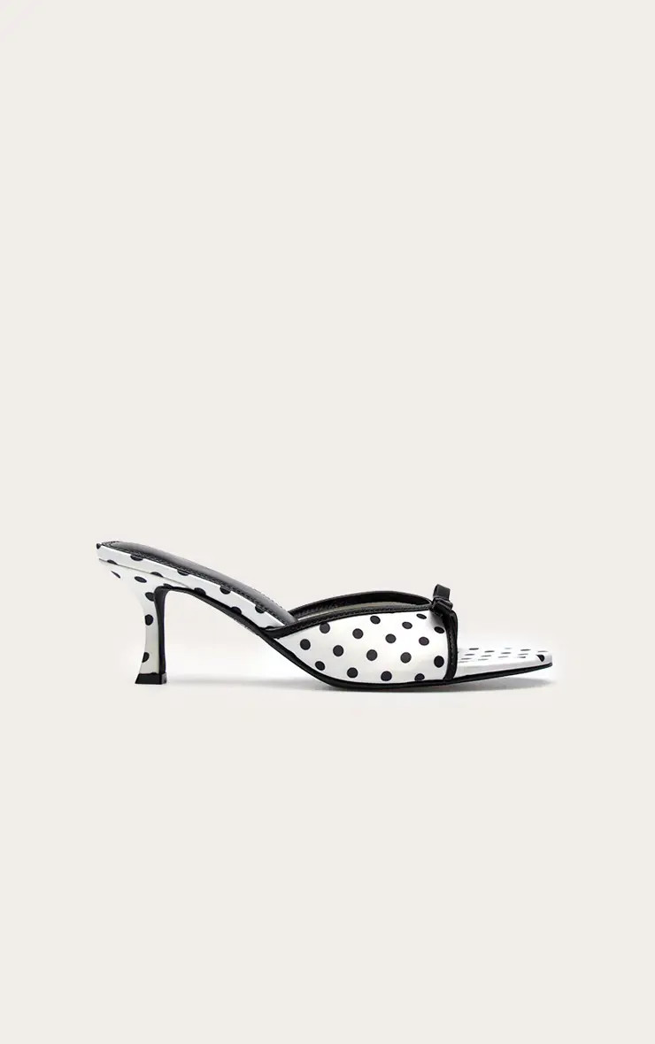 White Polka Dot Bow Kitten Heel Mule | PrettyLittleThing UK