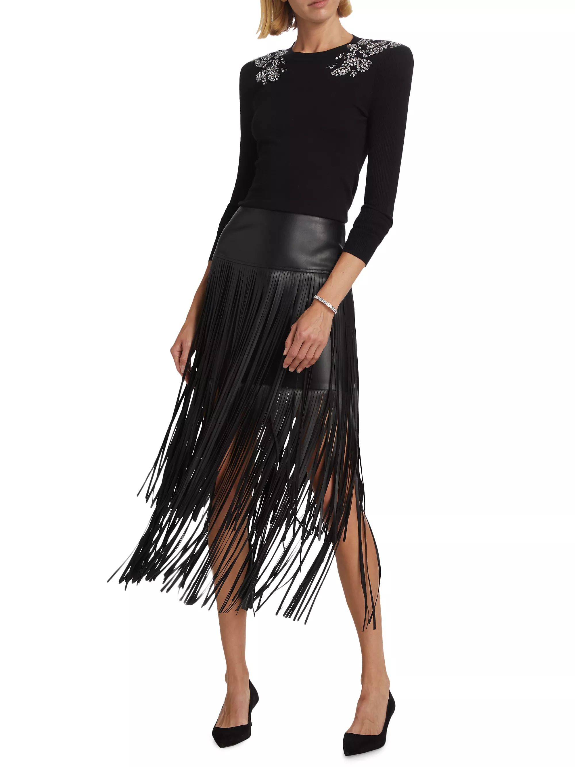 Karolina Fringe Vegan Leather Skirt | Saks Fifth Avenue