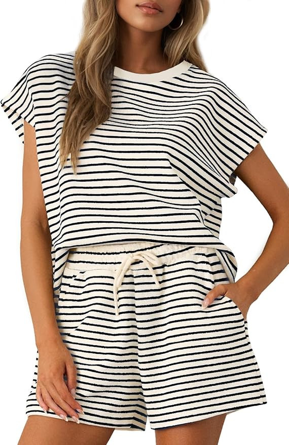 Sweetmoon 2 Piece Short Sets for Women Summer Outfits, Short Sleeve Matching Sets Lounge Shorts f... | Amazon (US)