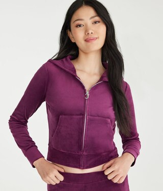 Juicy Couture Bling Velour Full-Zip Hoodie | Aeropostale