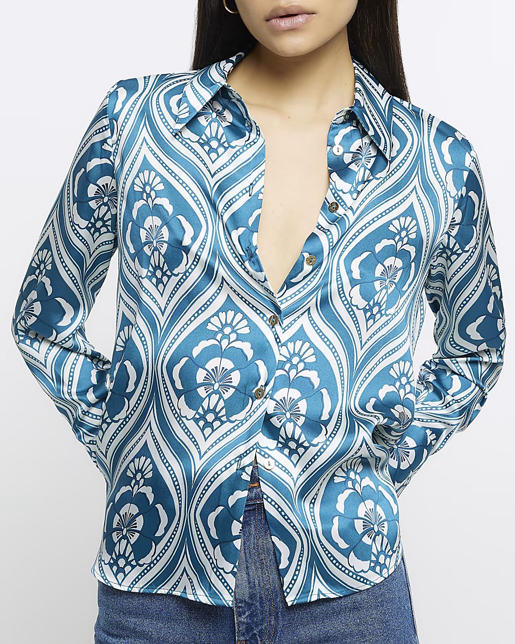 Blue floral print shirt | River Island (US)