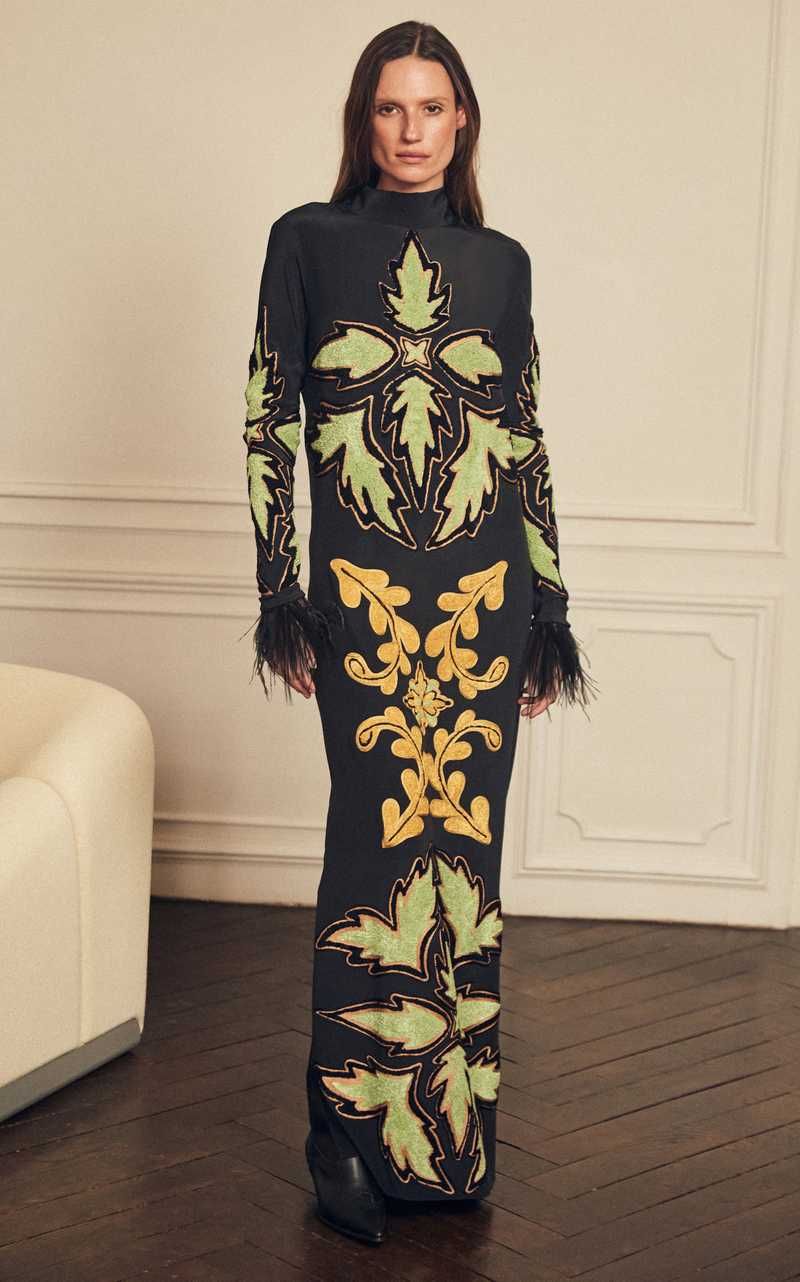 Uzbek Flair Feather-Trimmed Maxi Dress | Moda Operandi (Global)