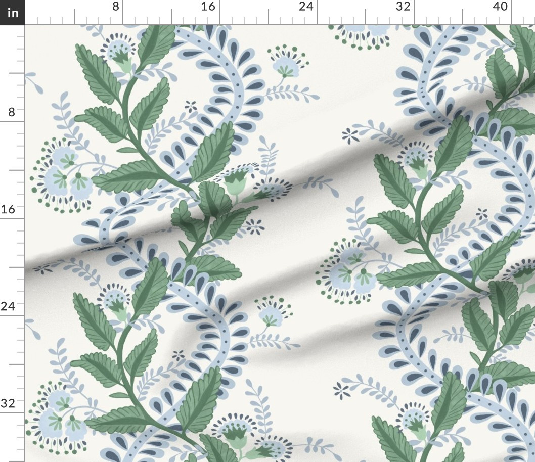 Fabric in EMMY IN INDIGO BLUE AND LEHIGH GREEN | Spoonflower