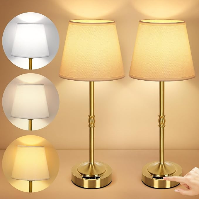 OUTON 2 Pack Cordless Rechargeable Table Lamp – Battery Display, Touch Dimmable Light, 3 Color ... | Amazon (CA)