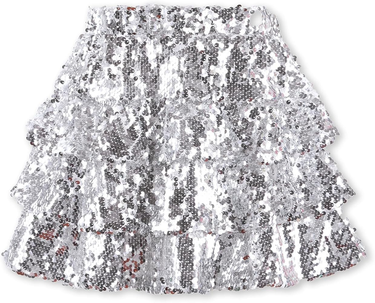 WELAKEN Sparkle Sequin Skirt for Girls Kids Elastic Waist Three Layer Ruffle Skirt | Amazon (US)