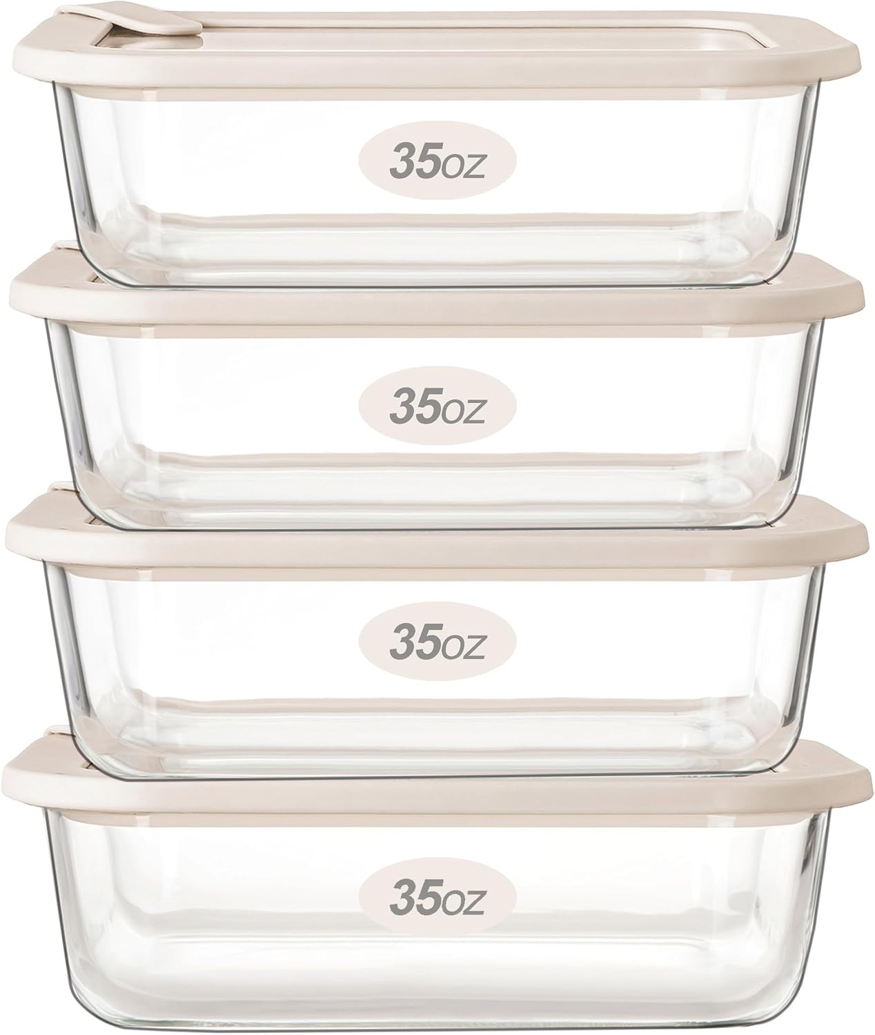 Glass Food Storage Containers with Glass Lids, Microwave Safe Food Container Set, Airtight Food Container Set, LeakProof, 100% Plastic Free, White Color, 4pack | Amazon (US)
