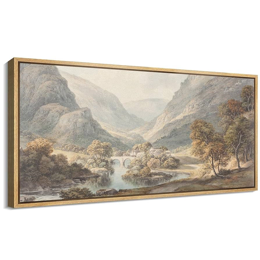 SIGNFORD Extra Large Framed Canvas Print Wall Art Idyllic Valley Village Vintage Landscape with B... | Amazon (US)