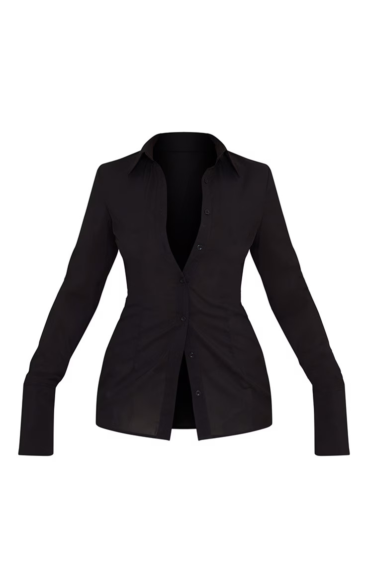 Black Chiffon Fitted Shirt | PrettyLittleThing US