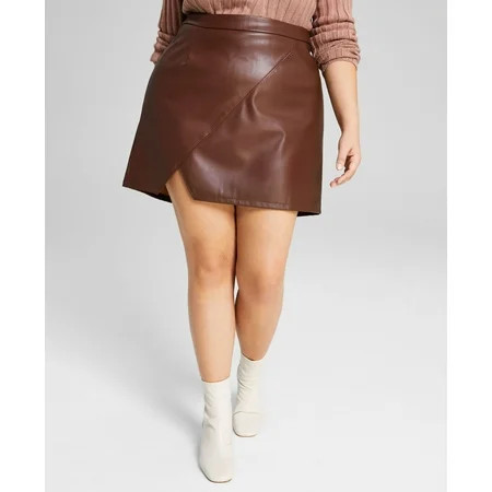 Trendy Plus Size Faux Leather Mini Skirt Chocolate Brown 2X | Walmart (US)