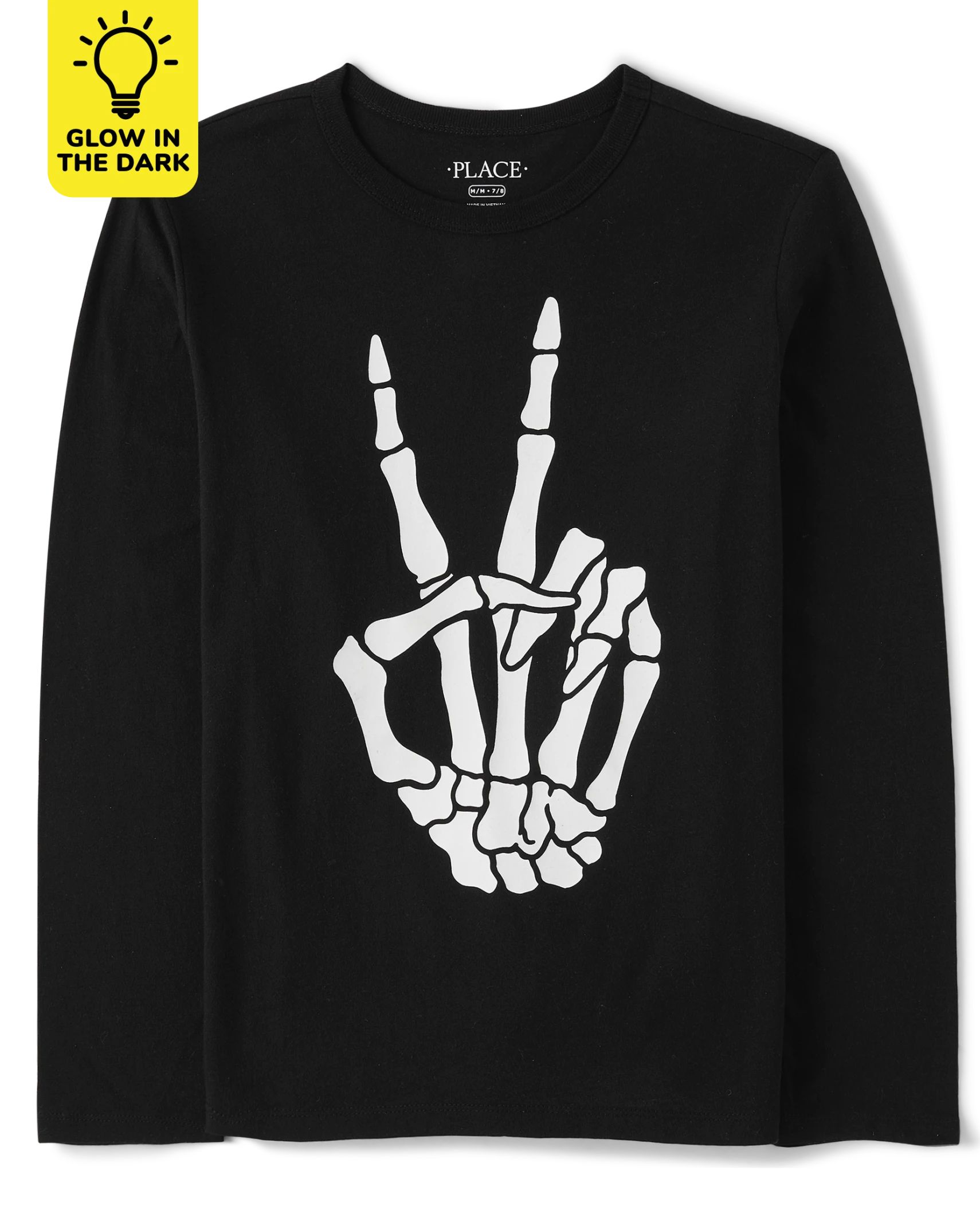 Unisex Kids Glow Skeleton Peace Sign Graphic Tee - black | The Children's Place