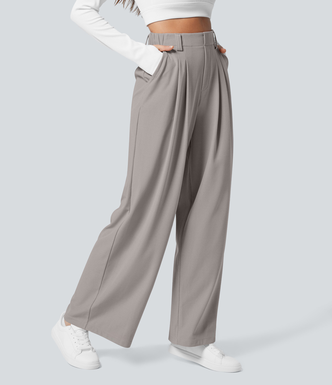 Halara Halara Flex™ High Waisted Pocket Wide Leg Waffle Work Pants  - Mink Ash - M(tall) sweatpants jogger pants stacked sweatpants | HALARA