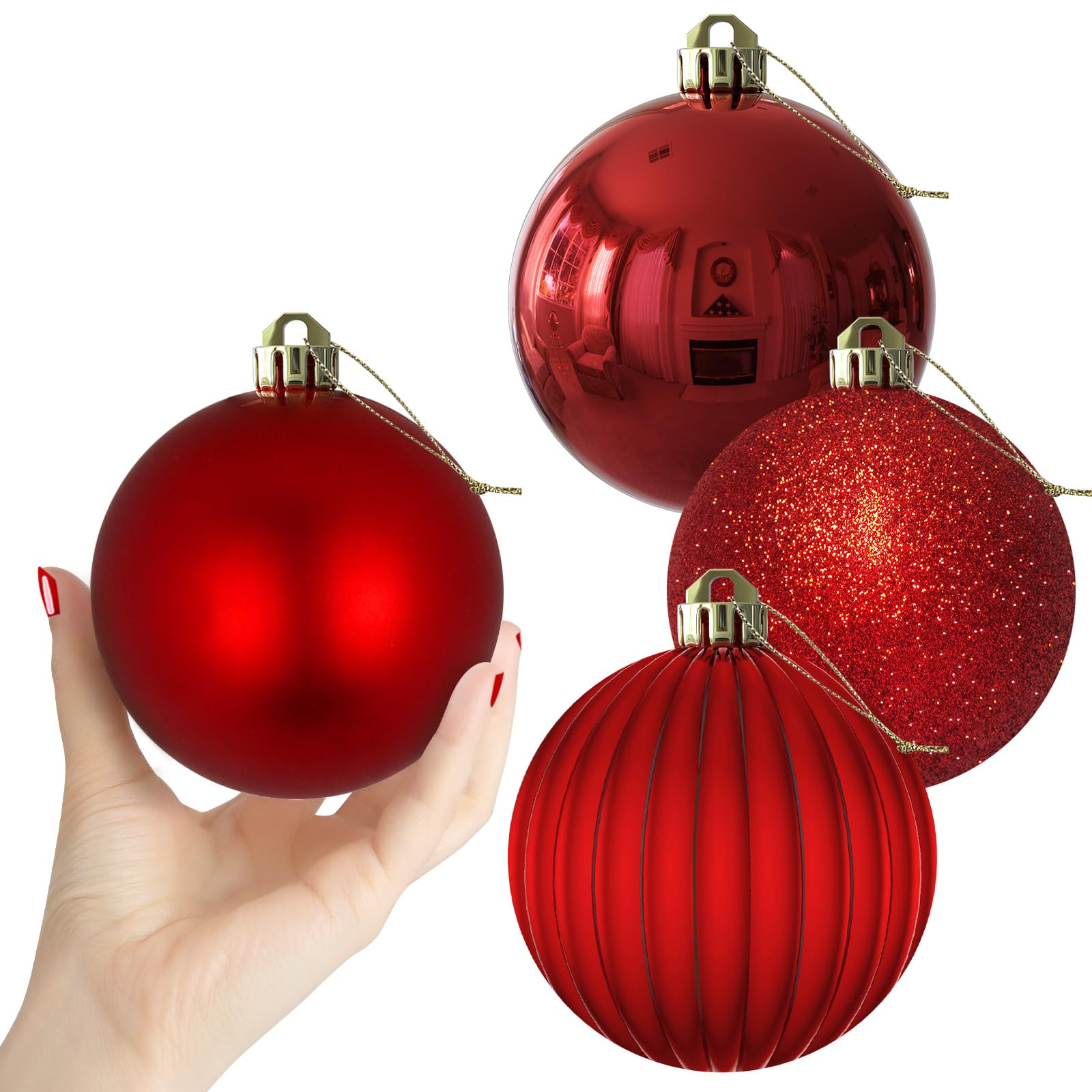 Rose Red 4.0" Large Christmas Balls - Christmas Tree Decoration Ornaments Shatterproof Hanging Ba... | Amazon (US)
