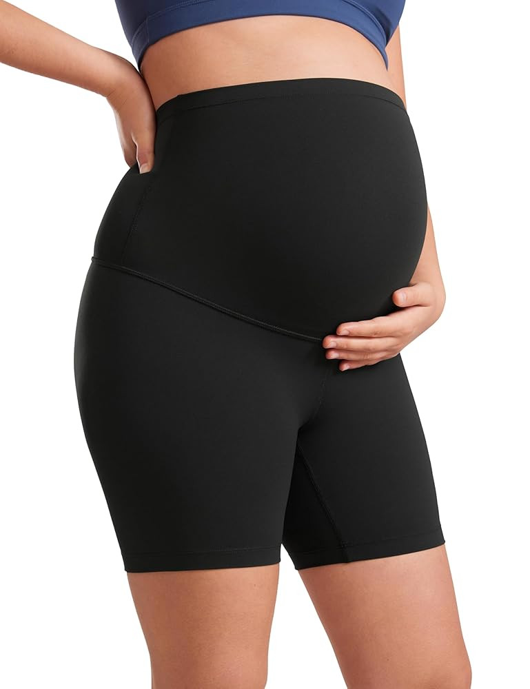 CRZ YOGA Womens Butterluxe Maternity Biker Shorts Over The Belly 6" - Pregnancy Yoga Workout Acti... | Amazon (US)