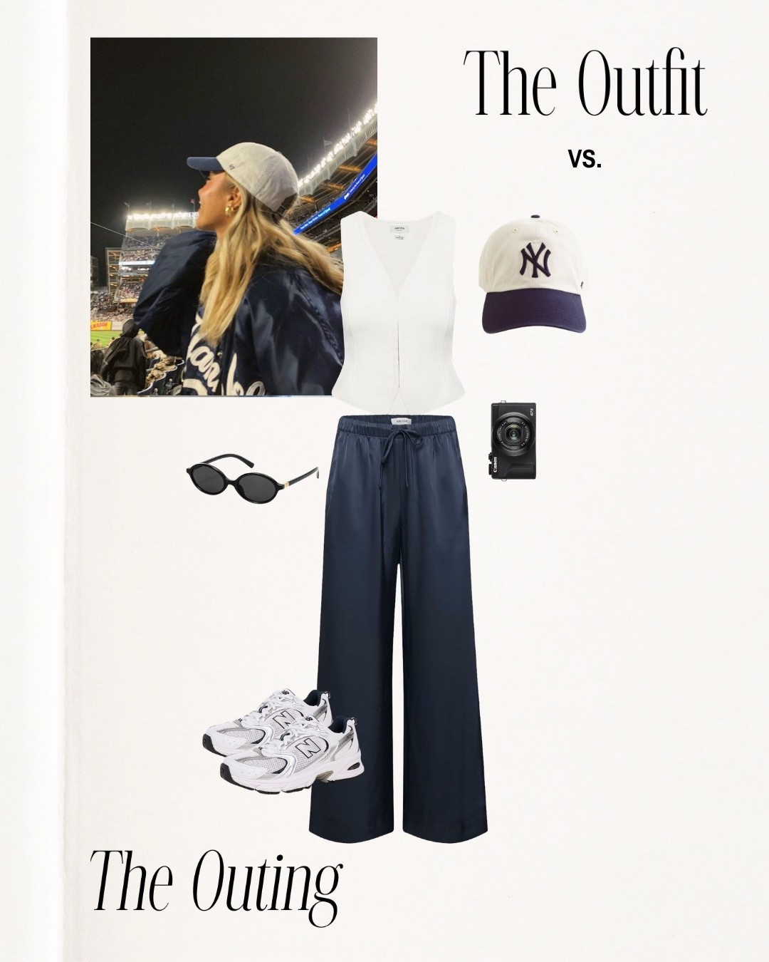 Baseball game outfit ideas!!

New York Yankees, MLB, baseball game, new balance, aritzia finds, silk, summer outfit inspo, sports game, navy, Amazon finds, digital camera, sunglasses