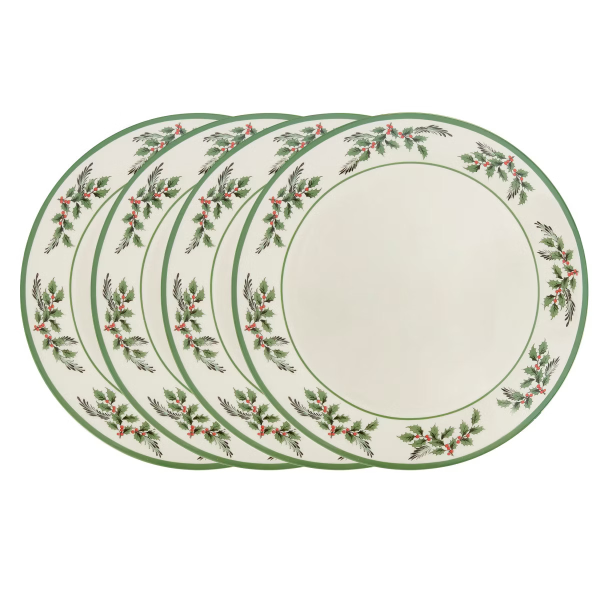 Spode Christmas Tree Holly Dinner Plates, Set of 4 - 10 Inch Stoneware with White Center & Holly ... | Target